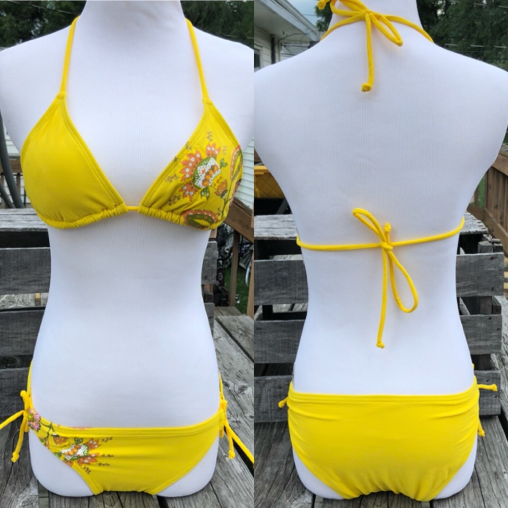Dippers Yellow Floral Appliqué Triangle Bikini Set! NEW!